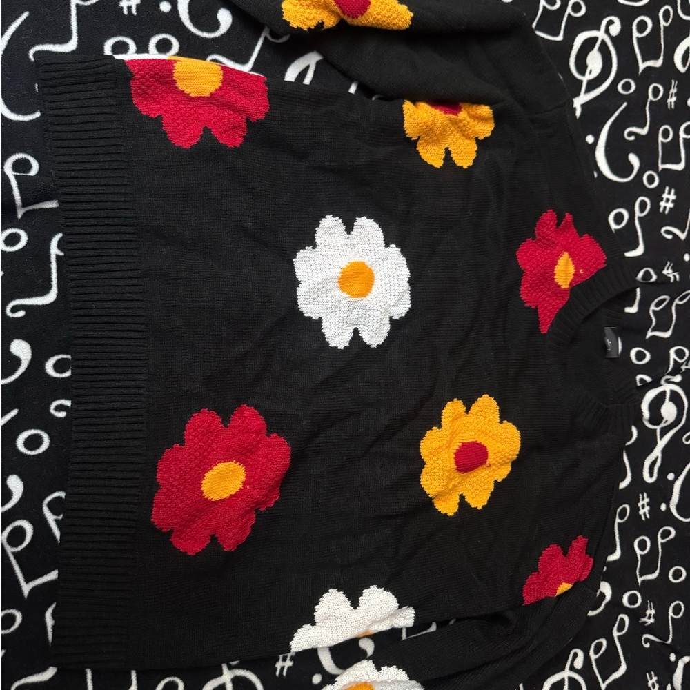 Torrid Black Sweater with Red Floral Design